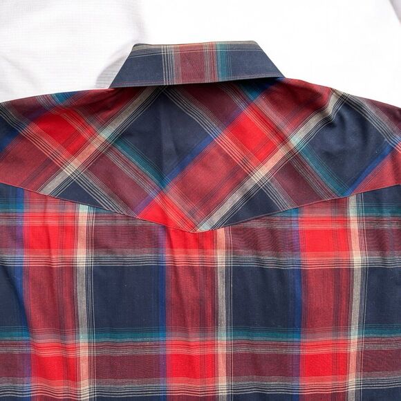 VTG Wrangler Western Plaid Cowboy Rodeo Pearl Snap Shirt Mens 16-33 X-Long Tails - Picture 10 of 11